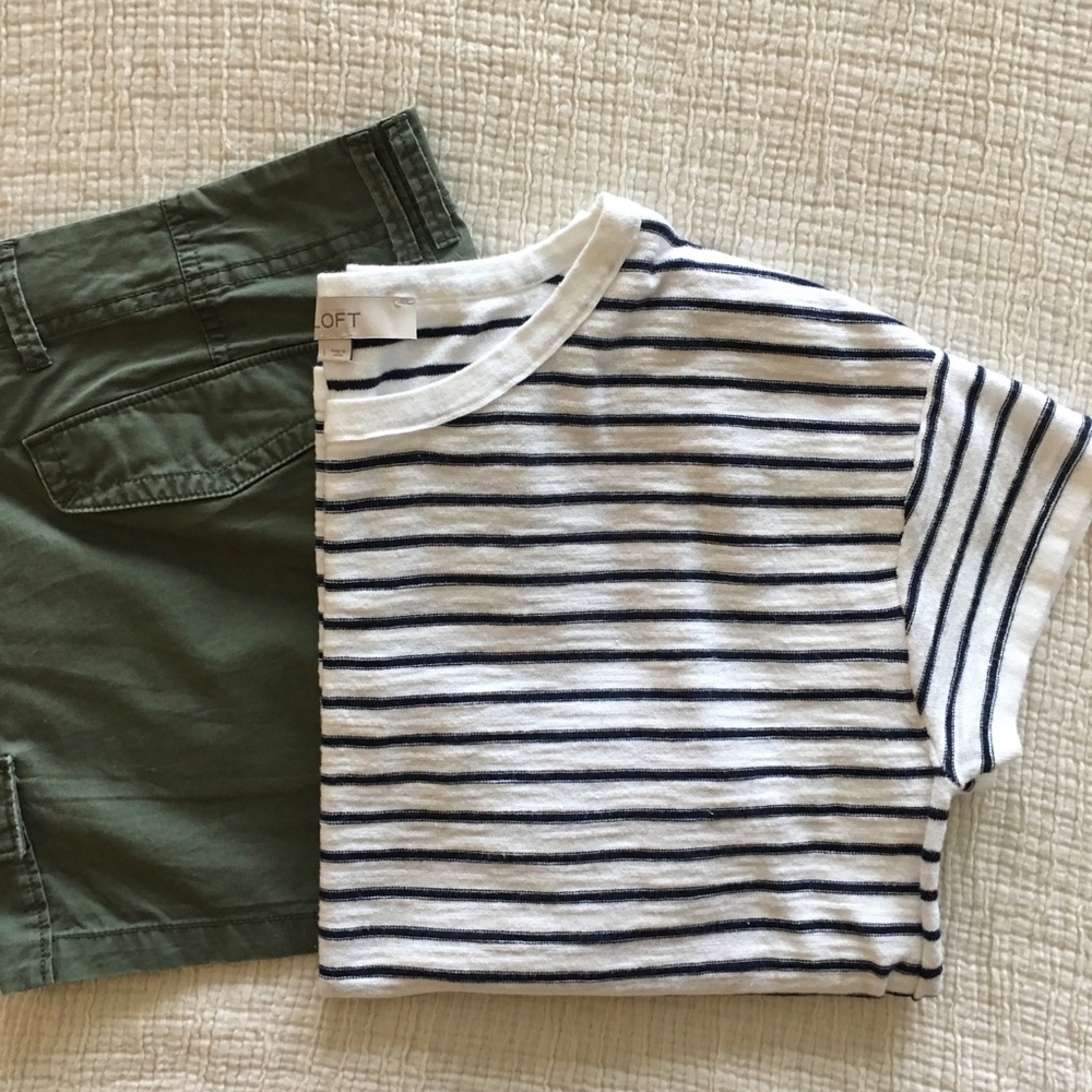 LOFT White with Navy Stripes Tee